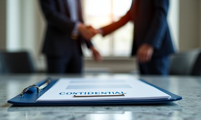 Due professionisti che firmano un accordo di riservatezza